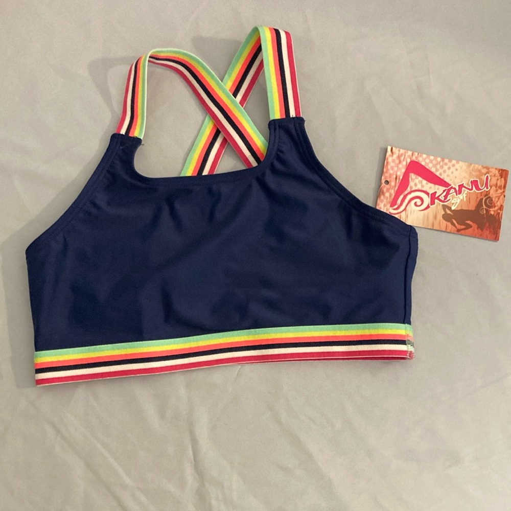 Kanu Navy Sports Bra with Colorful Straps